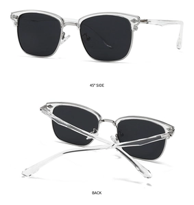 Detailed views showing the 45-degree side and back structure of polarized sunglasses