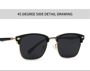 Detailed 45-degree side view of vintage clubmaster sunglasses with gold metal accents