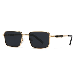 Classic square polarized sunglasses for men with gold metal frame and black lenses