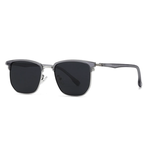Classic semi-rimless polarized sunglasses with translucent grey frame and silver metal bridge
