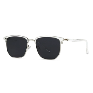 Classic polarized browline sunglasses with transparent top and silver metal frames