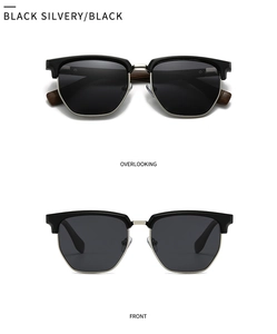 Front and top view of semi-rimless polarized sunglasses with silver metal bridge detail