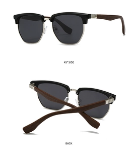 Dual view of retro clubmaster sunglasses showing 45-degree side and back details