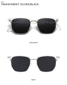Lunettes de soleil polarisées avec monture transparente et pont en métal argenté en deux vues
