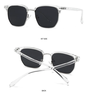 Détails des lunettes de soleil carrées polarisées transparentes avec verres gris et pont en métal