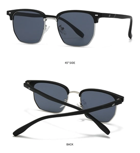 Vue détaillée des lunettes Clubmaster avec charnières en métal et logo sur les branches