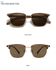 Vues détaillées de lunettes de soleil polarisées marron avec monture en métal doré