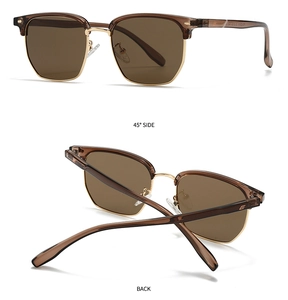 Détail des lunettes de soleil polarisées marron avec monture classique et accents dorés