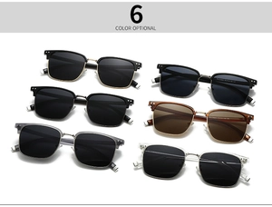 Collection of six semi-rimless polarized sunglasses in various colors with metal accents