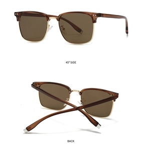 Classic semi-rimless polarized sunglasses with amber frames and gold metal accents