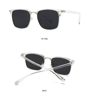 Polarized sunglasses with transparent frames and dark lenses shown from multiple angles