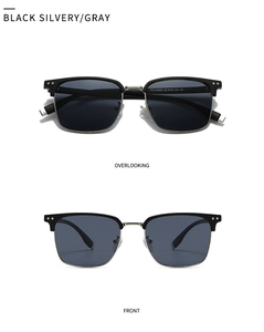 Detail view of model 23009 polarized sunglasses with black half-frame and silver metal rim