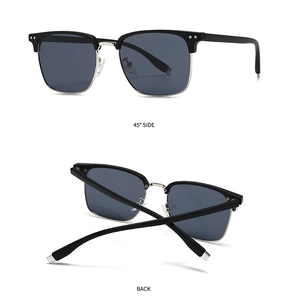 Detail view of semi-rimless polarized sunglasses showing 45-degree side and back foldable frame
