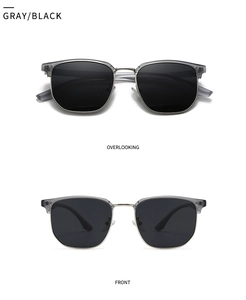 Front and top view of classic semi-rimless polarized sunglasses in black and gray finish