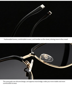 Macro shot of gold metal frames with soft silicone nose pads for enhanced comfort