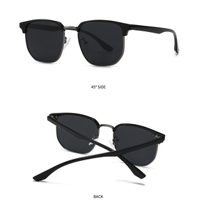 Detailed side and back views of classic semi-rimless polarized sunglasses with silver metal trim