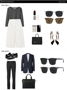 Flat lay of retro sunglasses paired with elegant men and women fashion outfits