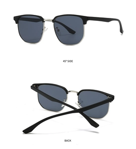 Detailed 45-degree side and back view of classic retro Clubmaster style sunglasses