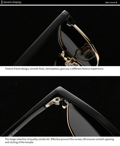 Close-up of black acetate frame with gold metal hinges and reinforced nose pads