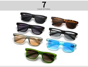 Flat lay of small butterfly frame sunglasses in seven colors including leopard and gradient