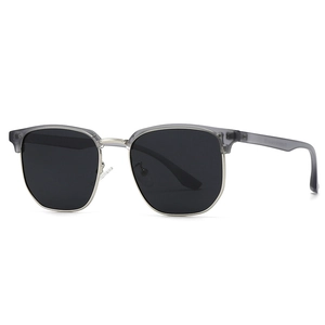 Polarized semi-rimless sunglasses with transparent grey frame and dark lenses
