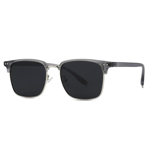 Classic semi-rimless polarized sunglasses with gray transparent frame and silver metal accents