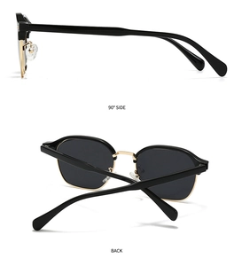 Detailed side and back view of retro polarize sun glasses with gold metal bridge and hinges