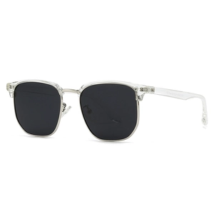 Polarized sunglasses with transparent frames and dark lenses for a modern men's style