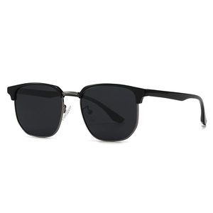 Classic polarized clubmaster sunglasses with black frame and gunmetal accents for men