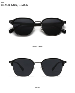 Detailed views of semi-rimless square polarized sunglasses with black gunmetal finish