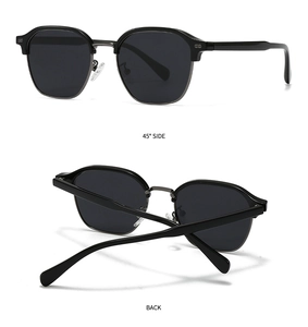 Detailed 45-degree side and back view of semi-rimless polarized sunglasses frame