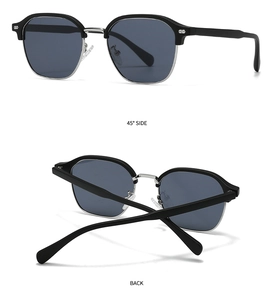 Detail view showing 45-degree side and back of semi-rimless polarized sunglasses