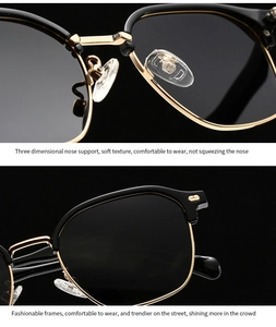 Detail of adjustable silicone nose pads and premium gold metal frame on polarized sunglasses