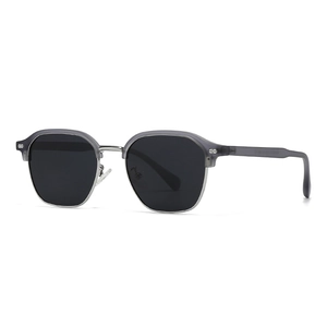 Classic semi-rimless polarized sunglasses with grey translucent frames and dark lenses