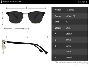 Spécifications détaillées de taille pour lunettes de soleil clubmaster avec cadre métal
