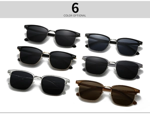 Six options de couleurs variées pour lunettes de soleil polarisées demi-cerclées pour hommes
