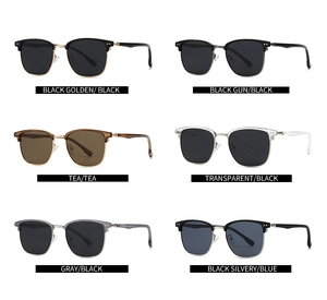 Vue détaillée de six variantes de couleurs de lunettes de soleil polarisées pour hommes