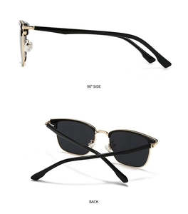 Détail de lunettes de soleil polarisées demi-cerclées noir et or avec vues latérale et arrière