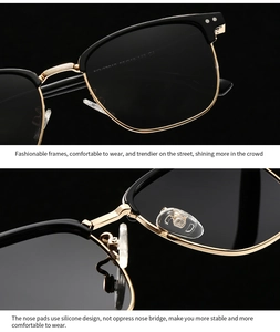 Détail des lunettes de soleil rétro demi-cerclées avec plaquettes de nez en silicone