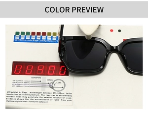 UV400 protection test showing black square frame sunglasses blocking ultraviolet light