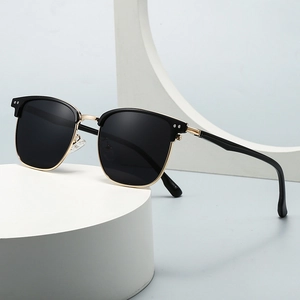 Lunettes De Soleil Polarisées Clubmaster Pour Hommes Rétro Protection UV400 Métal PC Demi-Monture Carrées Mode