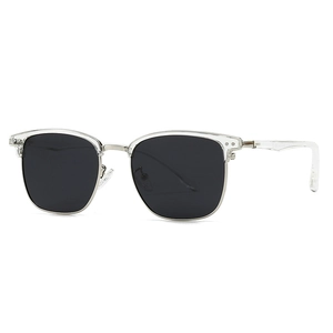 Lunettes de soleil polarisées Clubmaster avec monture transparente et détails argent