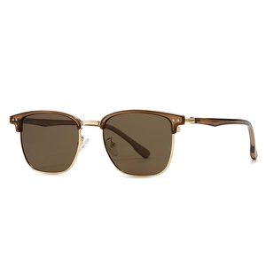 Lunettes de soleil clubmaster polarisées marron avec monture demi-cerclée en métal