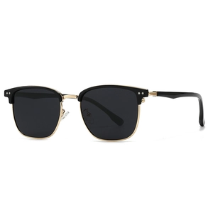 Lunettes de soleil polarisées demi-cerclées avec monture noire et détails dorés