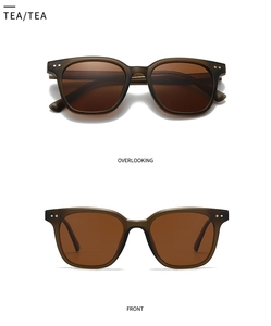 Vues détaillées des lunettes de soleil carrées polarisées thé mat avec rivets argentés