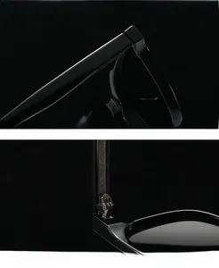 Détail macro de montures de lunettes noir brillant avec charnière métallique renforcée