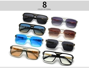 Close-up of classic square pilot sunglasses available in 8 colors with gold metal temple detail