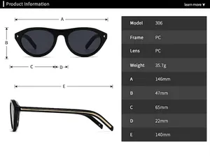Spécifications détaillées de taille et tableau de mesures pour lunettes de soleil rétro