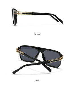 Classic black pilot sunglasses with gold metal拼接 detail on temples, side and back view