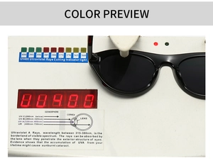 Détail du test de protection UV400 des lunettes sur un appareil de mesure optique